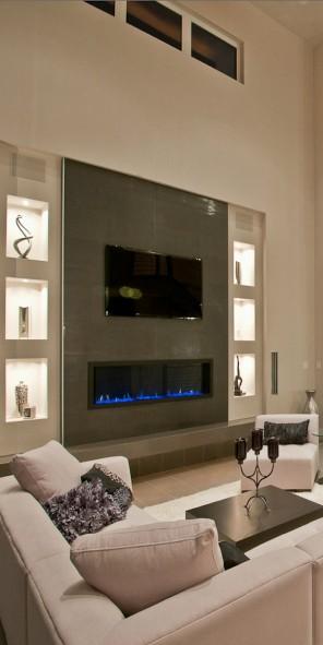 Contemporary fireplace decorating idea 5 – with illuminated niches ...