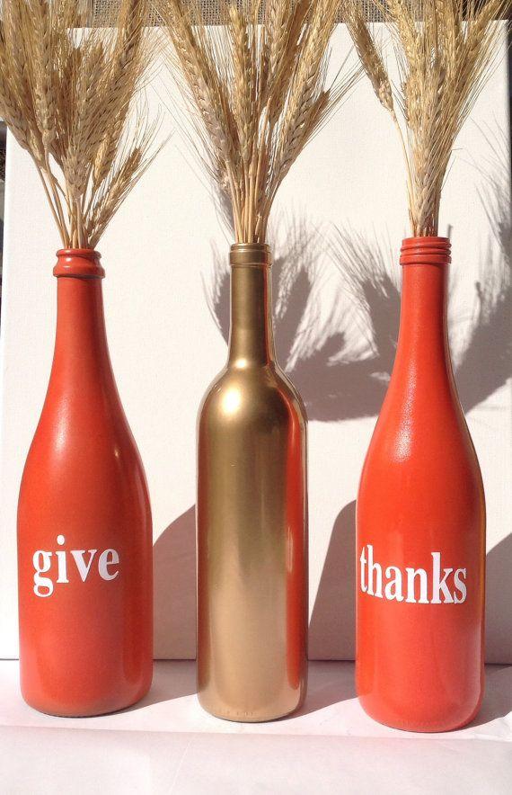 DIY Thanksgiving decoration 1 - painted bottles