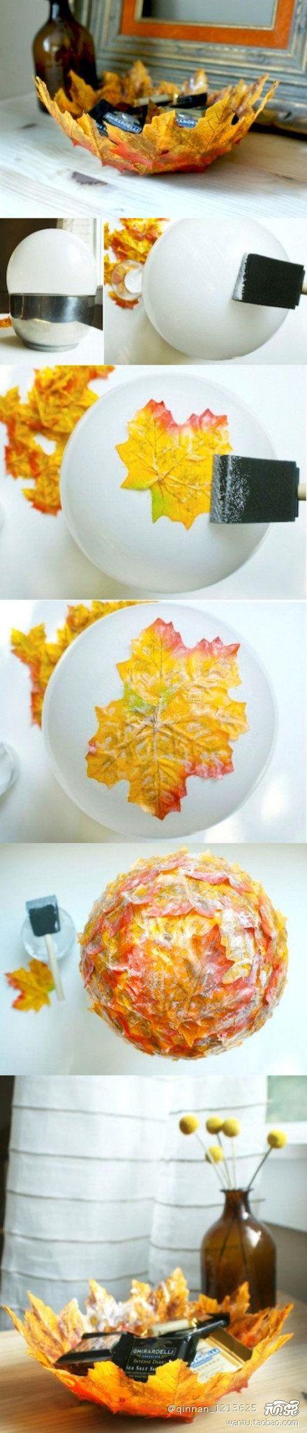 DIY Thanksgiving decoration 5 - unique bowl made of autumn leaves