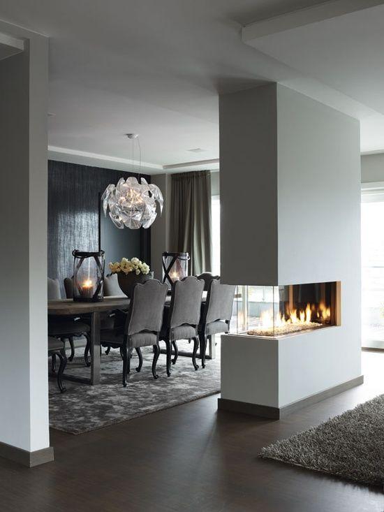 Dining room accent wall 4 - with modern bio fireplace