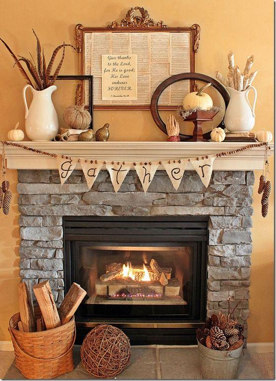 Fall fireplace decorating idea 3 - with textile garland