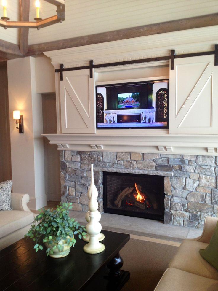 Fireplace decorating idea with TV 4 - and barn sliding doors