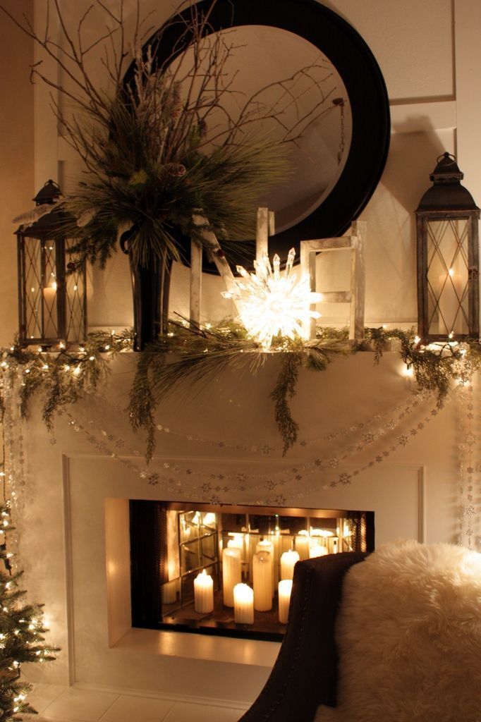 Fireplace Decorating Idea With Mirror 5 And Candles And Lanterns