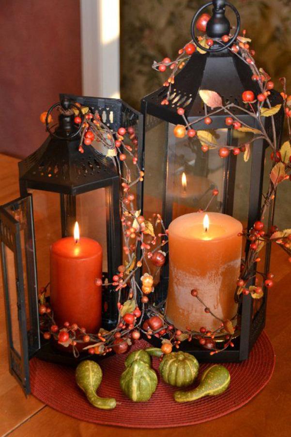 Outside Thanksgiving decoration 5 - with lanterns and candles