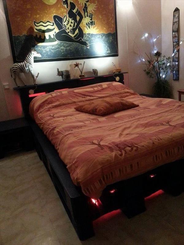 Pallet bed lights 2 - in the bedroom