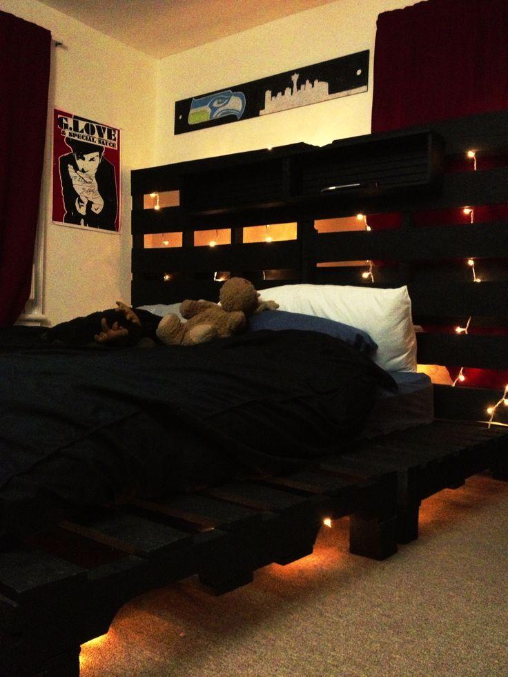 Pallet bed lights - under a black bed