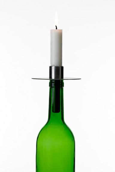 Small white candle - in a green bottle