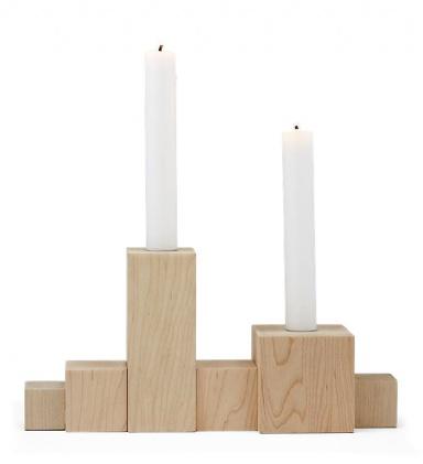 Square wooden candleholder - for two candles
