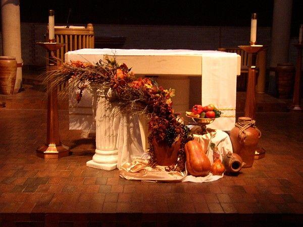 Thanksgiving decoration for church 1 - autumn items on the floor