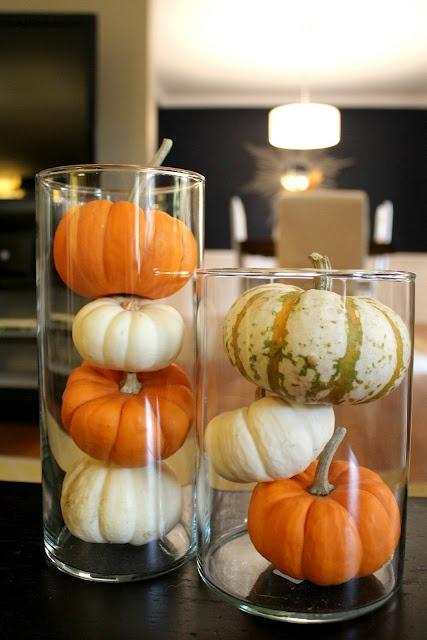 Thanksgiving jars - full of small pumpkins