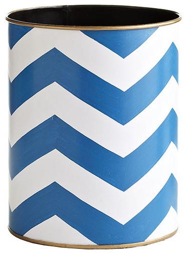 Blue Chevron Wastebasket