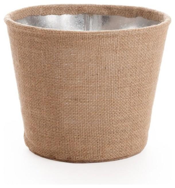 Large Burlap-Wrapped Galvanized Metal Bucket