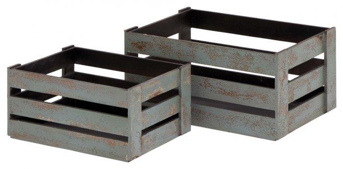 Woodland Imports Wood Crate Basket, Gray