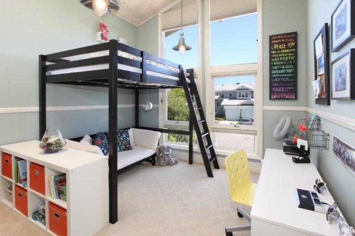 Black loft bed - in a sunny room