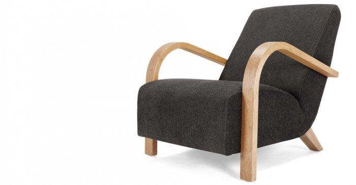 Dark designer armchair - with wooden armrests