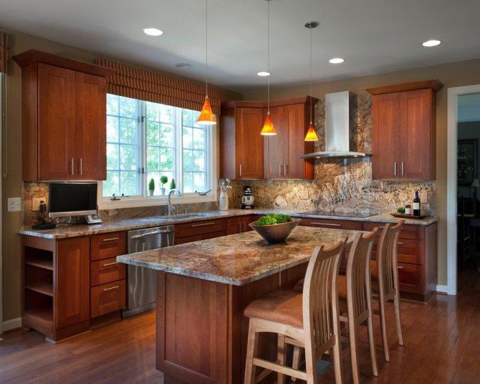 Granite Countertops in Typhoon Bordeaux - with mahogany cabinets