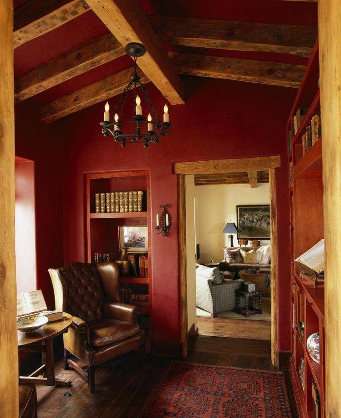 Red den room - with black armchair