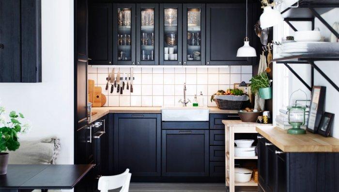 Black modern kitchen cabinet - with glass door