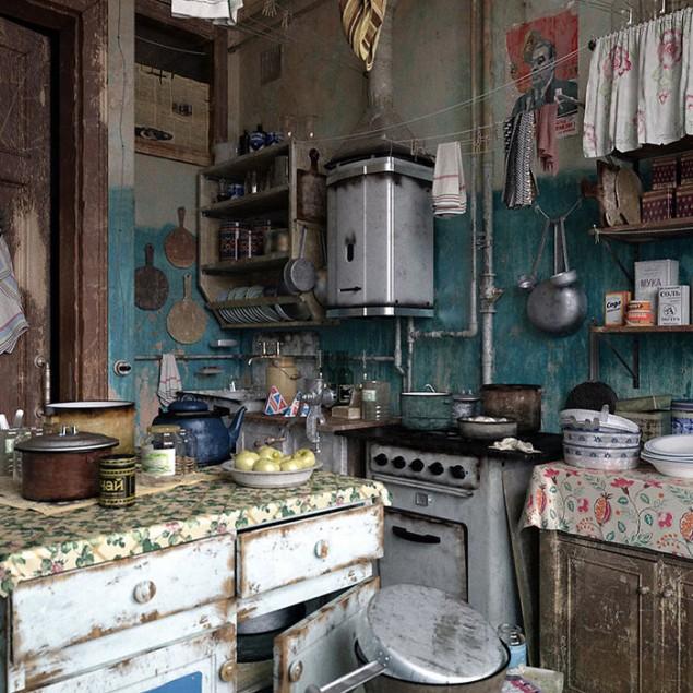 3d Russian village kitchen - old and dirty