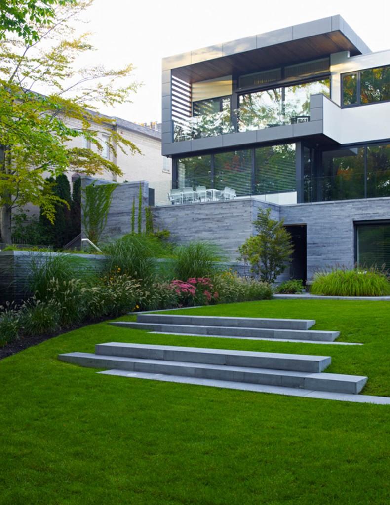 Minimalist garden design with backyard grass