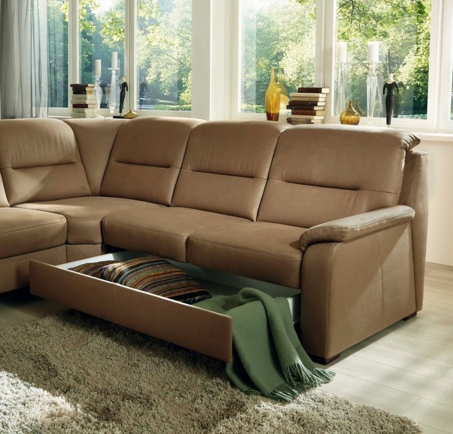 Brown corner sofa - with drawers storage