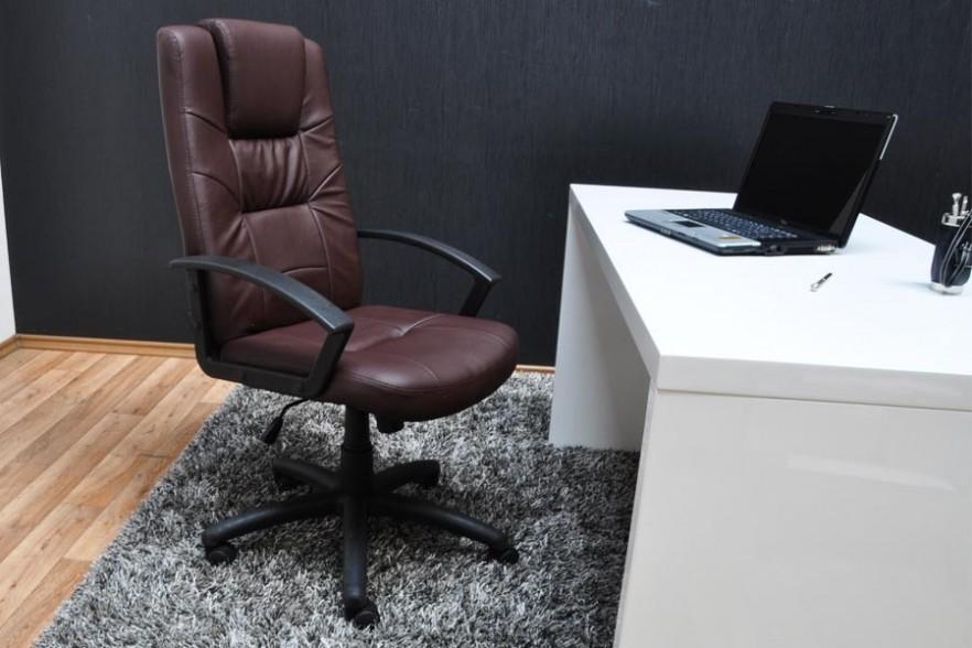 Leather office chair and white desk