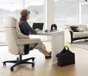 Woman with white office chair
