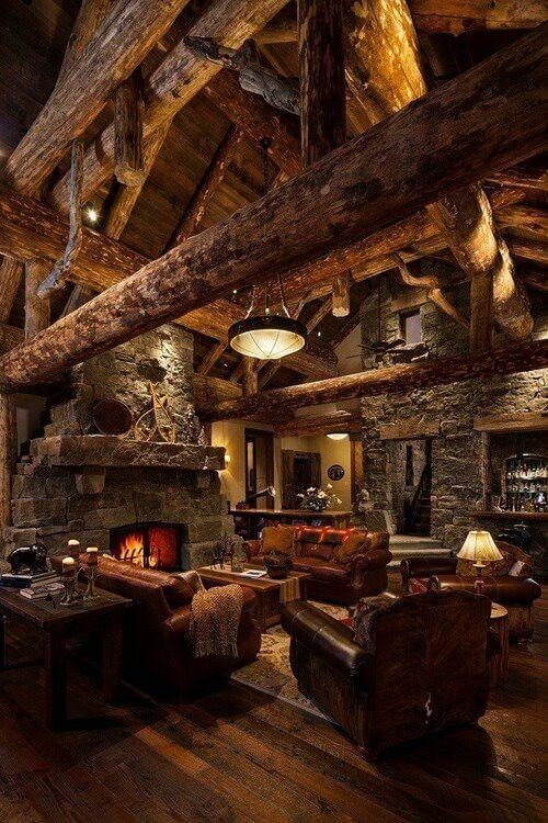 Good To know before building a log cabin: log cabin interior fireplace