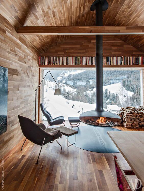 Good To know before building a log cabin: contemporary log cabin interior fireplace