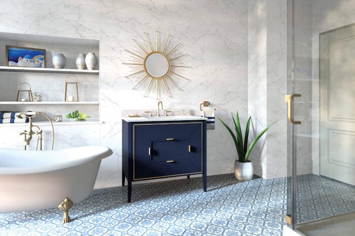 Cobalt Culture: Transforming the Bath with a Time-Honored Shade: Ronbow’s Amora Vanity