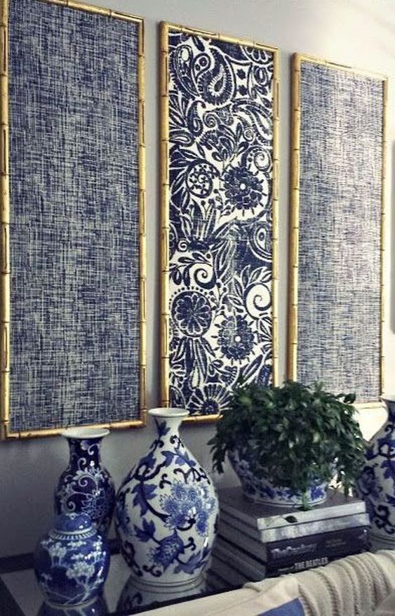 Indigo Fabric Art - Framed with Bamboo