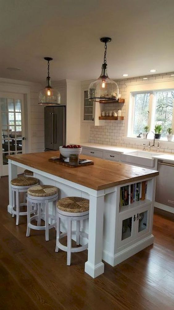 A Bookshelf - Small Kitchen Island Ideas with Seating