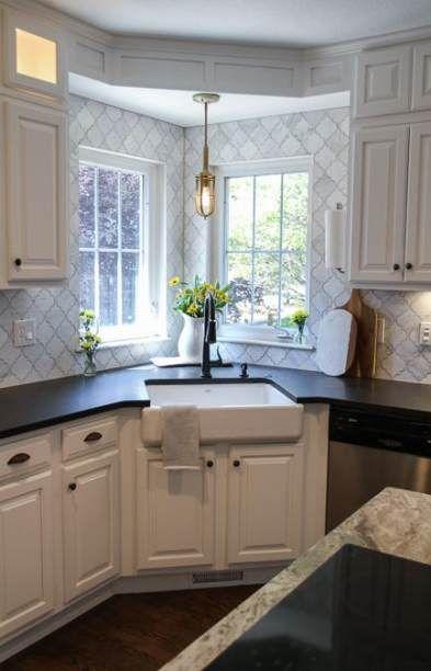 A Spot for the Sink – Corner Kitchen Cabinet Ideas