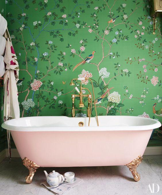 A Floral Wallpaper - Simple Bathroom Ideas
