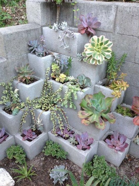 Piling Cinder Blocks - Flower Containers