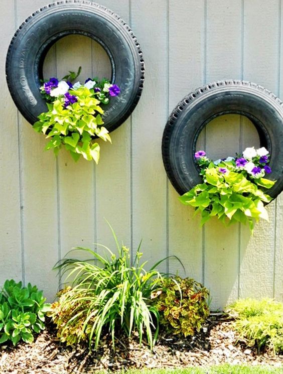 Tire Wall Planters - Garden Decoration Ideas for Summer