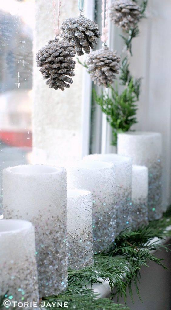 Pinecones and Candles - Christmas Window Decor