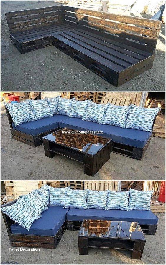 Pallet Couches and Coffee Table - DIY Garden Furniture