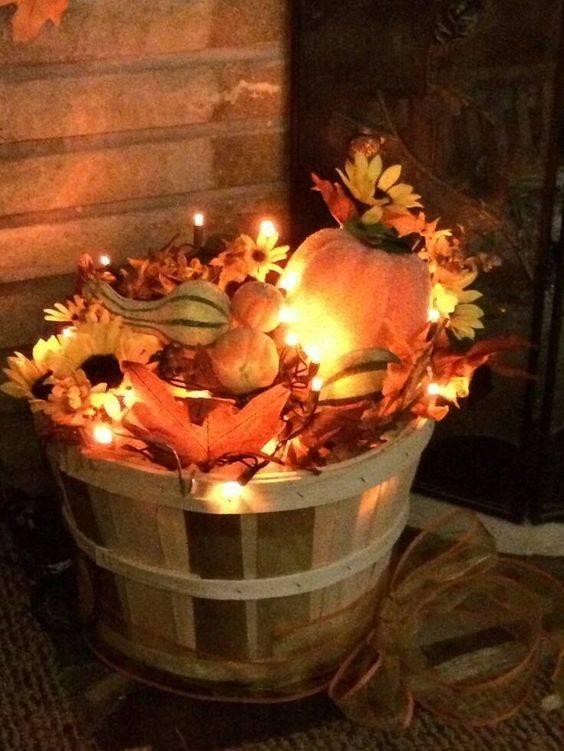 Lights and Pumpkins - Fall Decorating Ideas for Outside