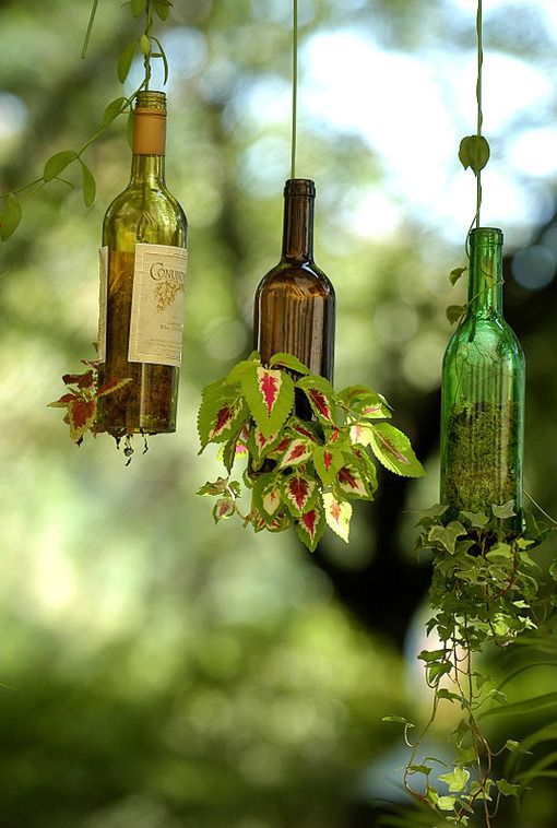Hanging Wine Bottles Planters - Romantic and Whimsical