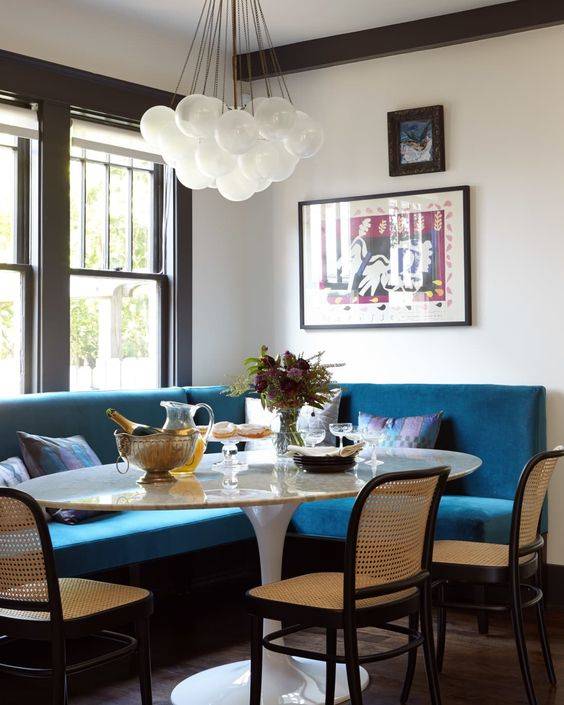 Blue Banquette Seating - Great for a Corner