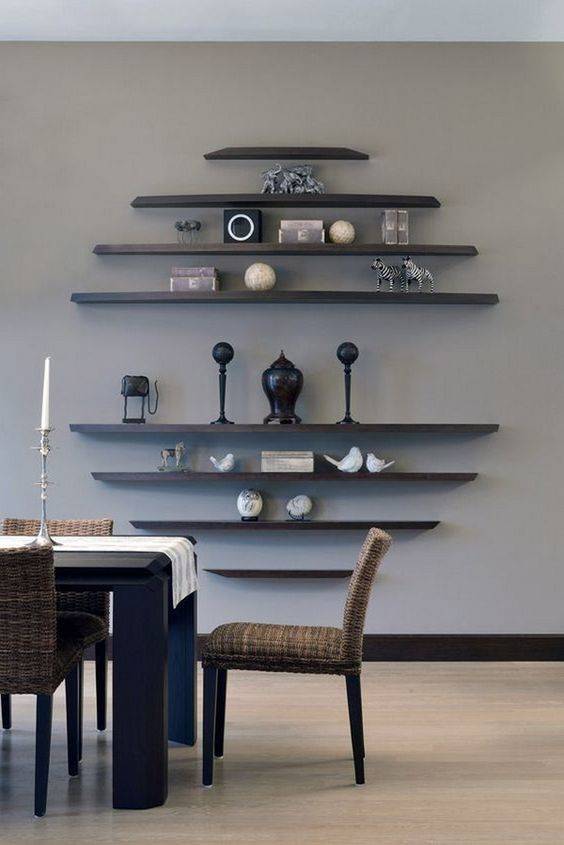 Floating Shelves Arrangement - Dining Room Wall Decor Ideas